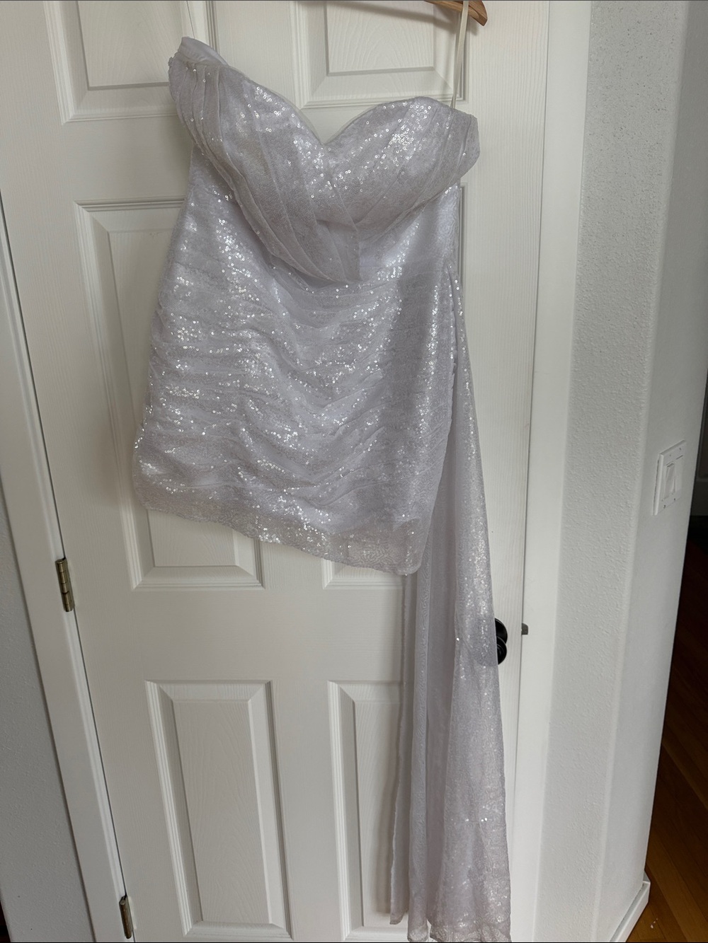 Strapless Silver Sequin Bustier Top with Drape - Women Intimates & Sleepwear
